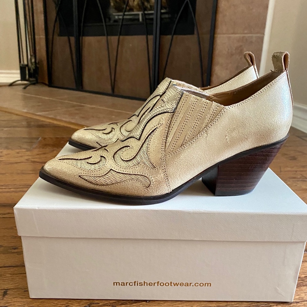 Marc Fisher Gold Charly Western Bootie size 6